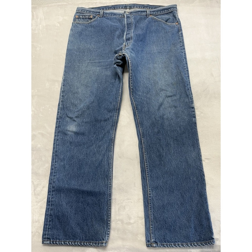 VTG Levis Jean Men 46x36 Blue Wash Button Fly Straight Leg made USA Workwear